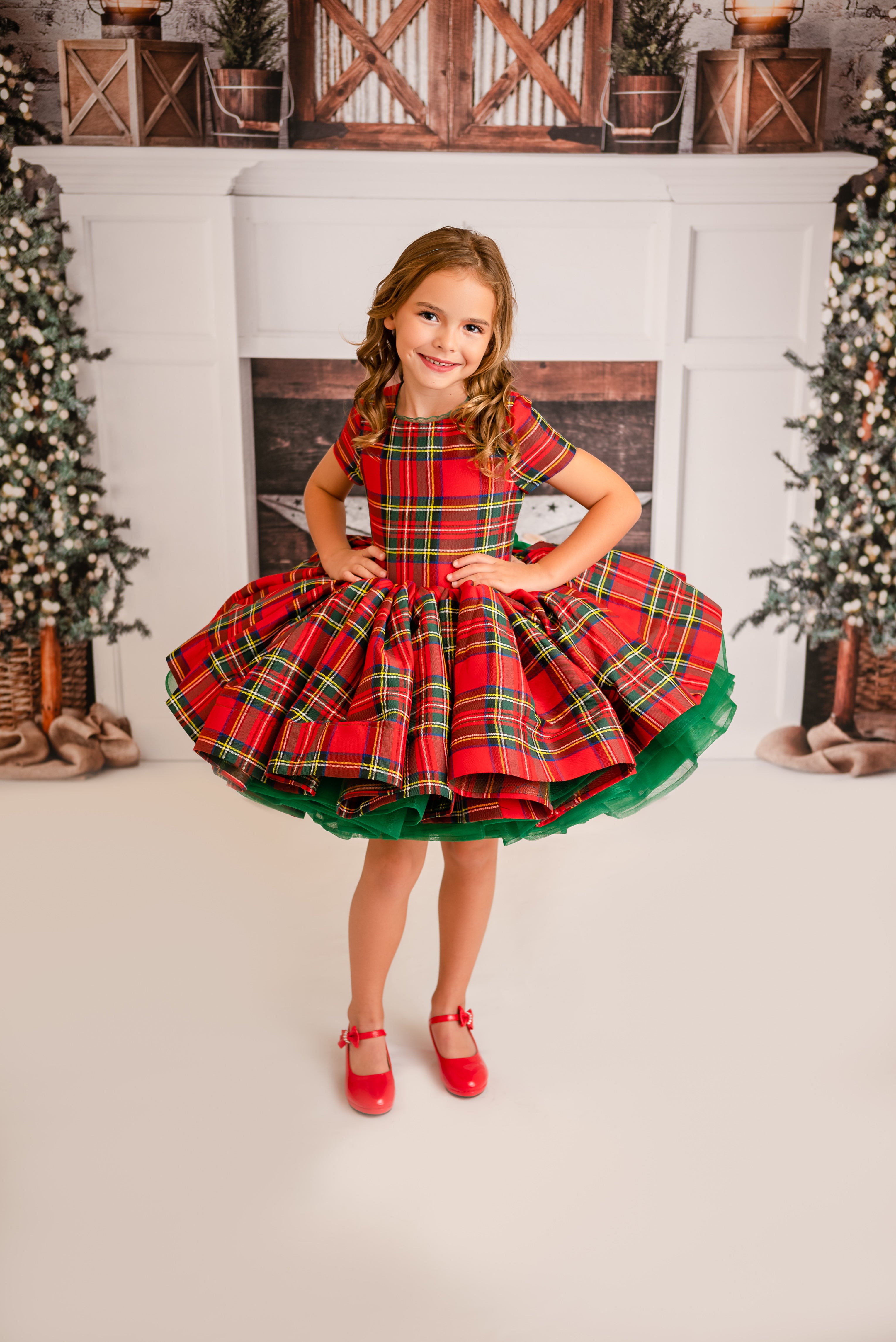 Couture gown rental: "Darling Plaid" Red Vintage Dress Cap Sleeve ( 5 Year - Petite 6 Year)