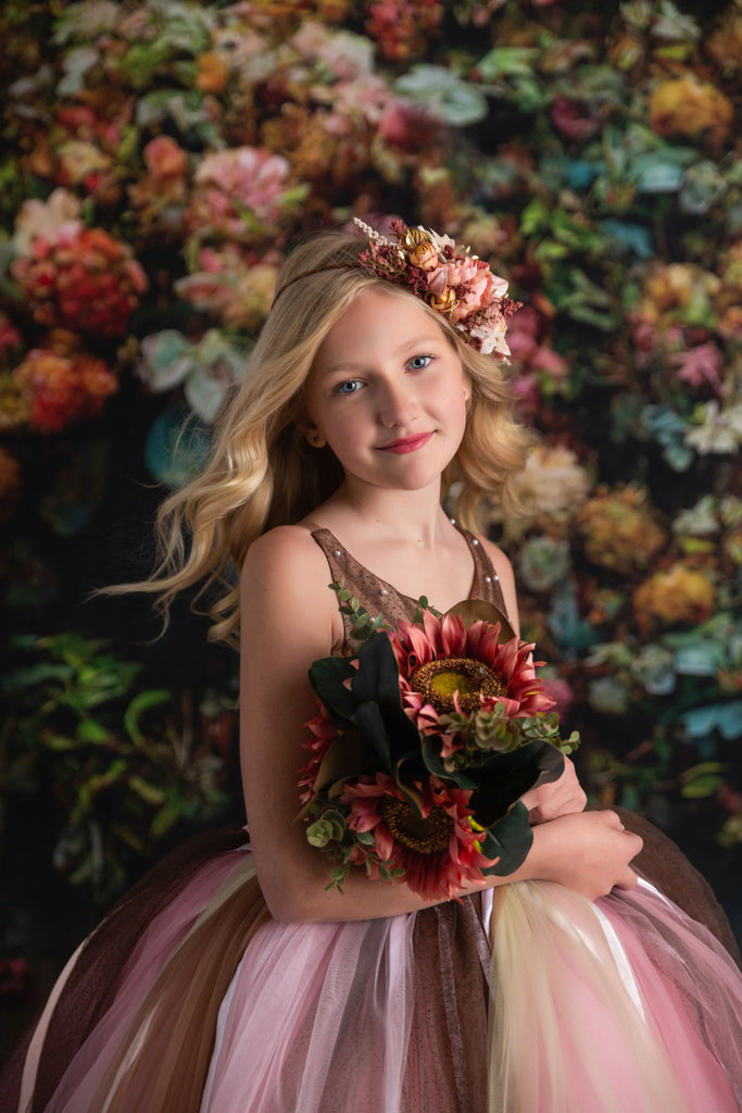Euc "Floral Dance" -  Cascade Floor Length ( 10 Year - Petite 11 Year)