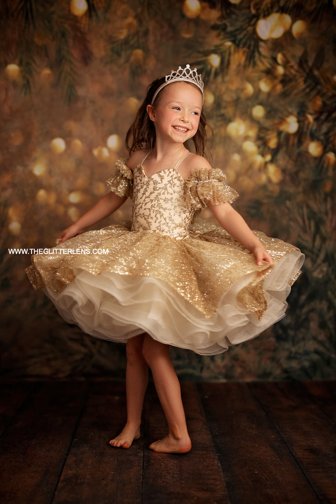 "Glimmering" Gold Leaf- Petal Length Dress  Editorial Dress, Couture Gown, Special Occasion Dress