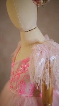 New rts Pink Dazzle Lace Floor-Length Rental Gown | Fits 9Y–10Y