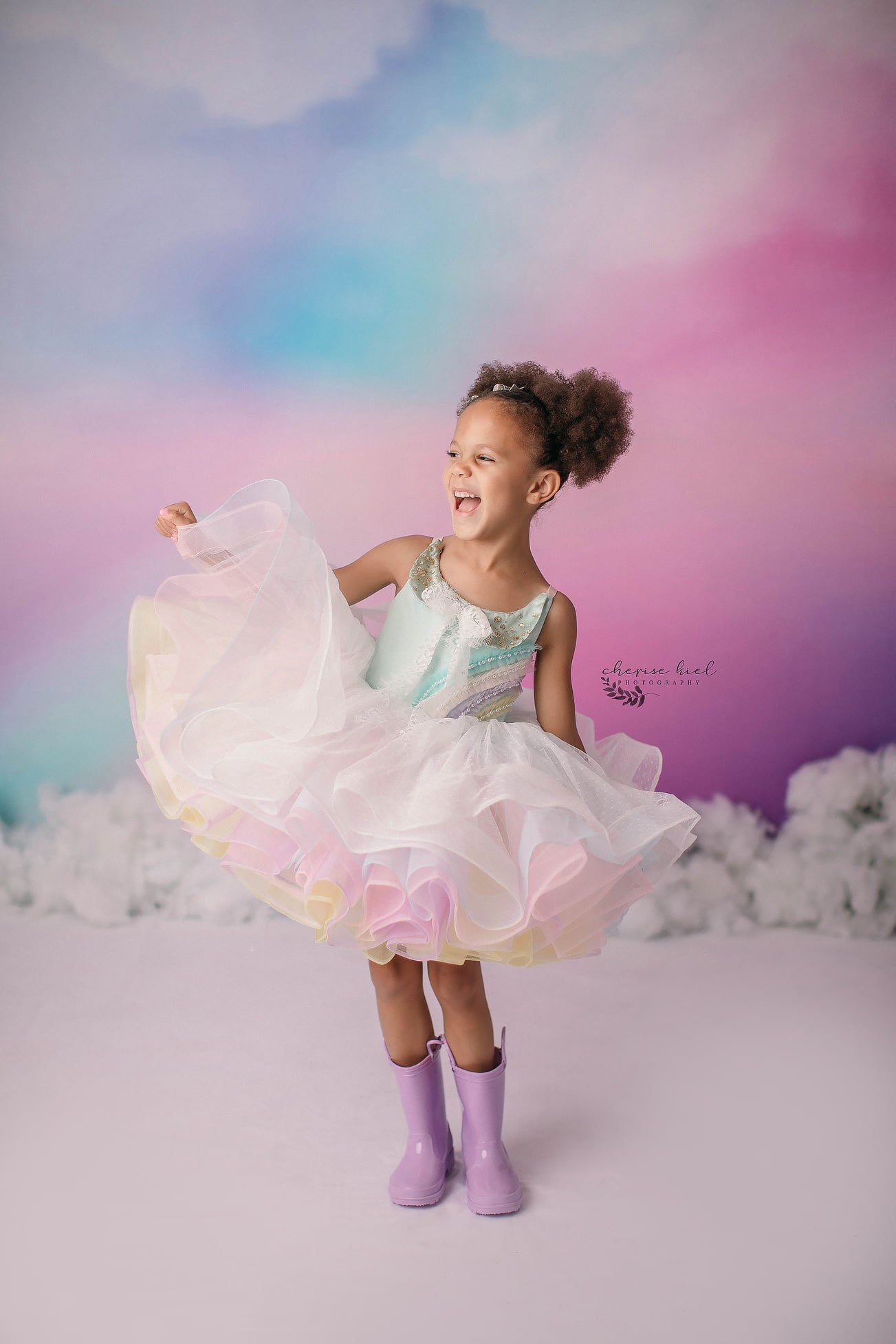 Euc retired rental Petal "Rainbow Dreaming in Pastel" Petal Length Dress (4 Year-Petite 5 Year)