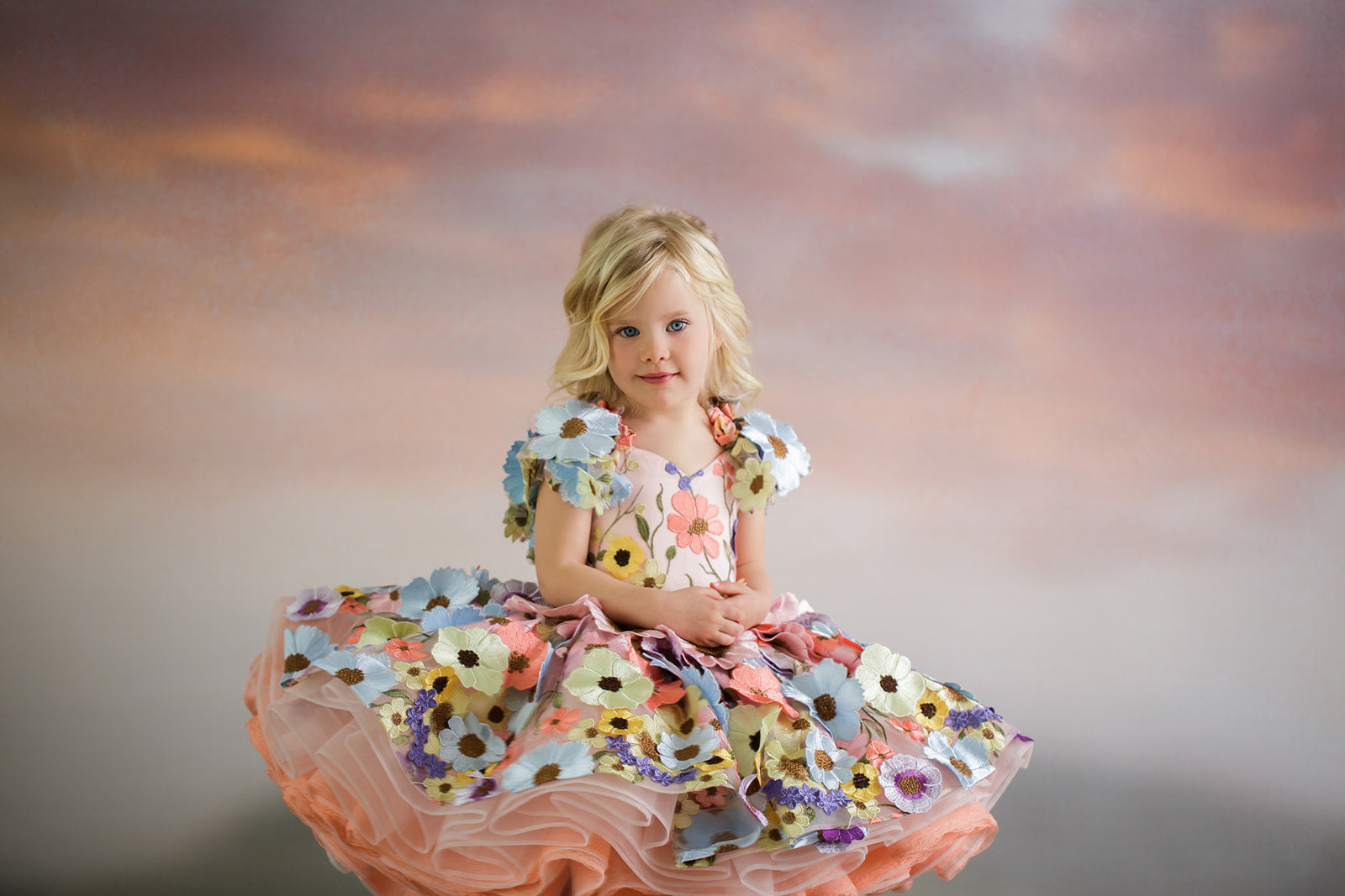"Taylor" in Coral Peach -  Petal Short Length Dress ( 5 Year - Petite 6 Year)
