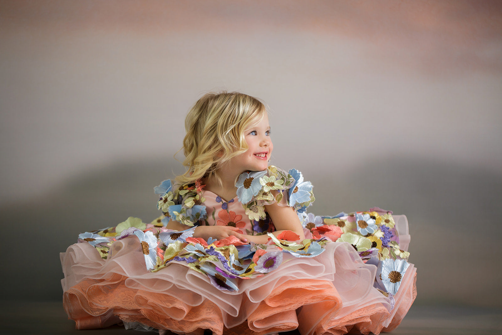 "Taylor" in Coral Peach -  Petal Short Length Dress ( 5 Year - Petite 6 Year)