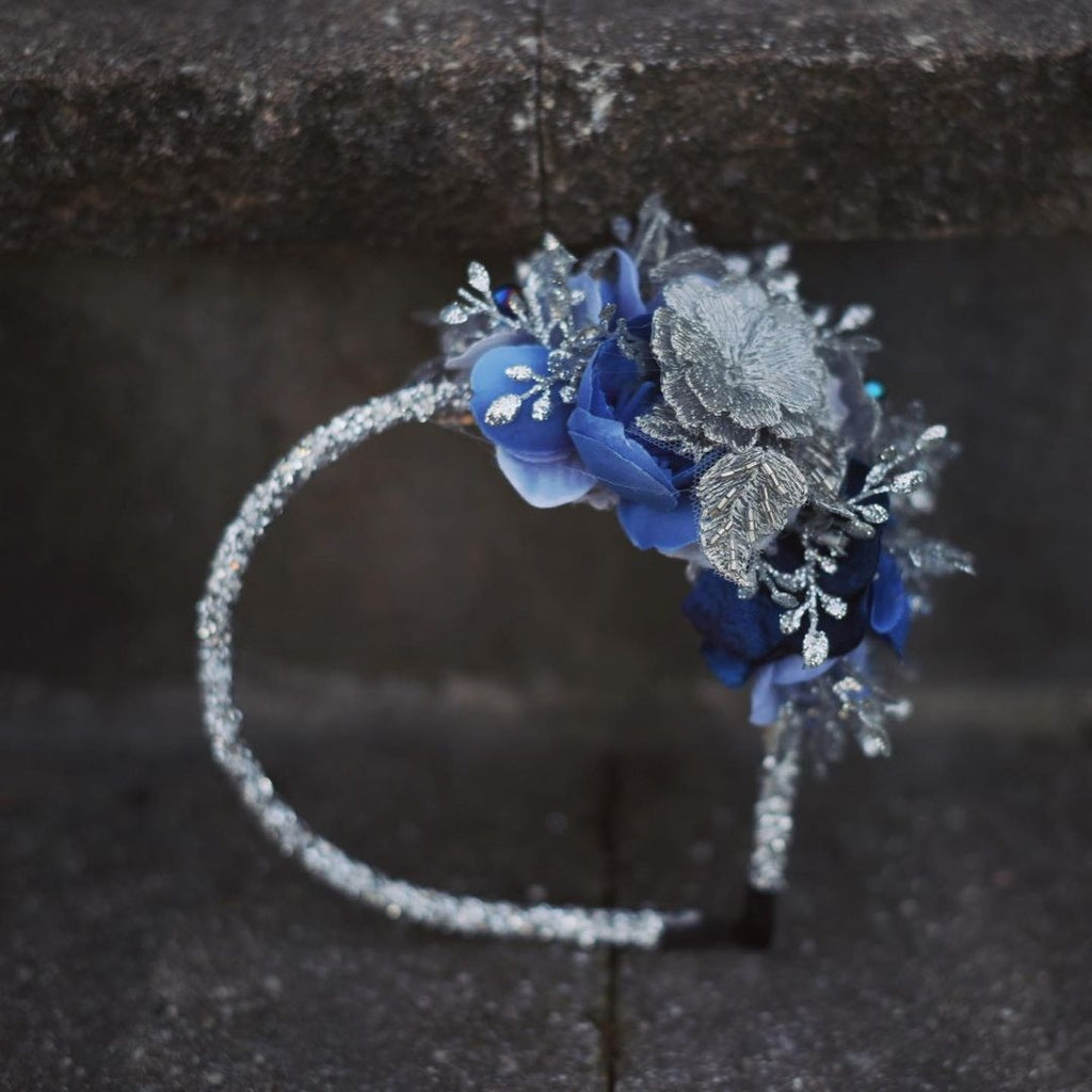 Bold Blue/Silver Floral Headband