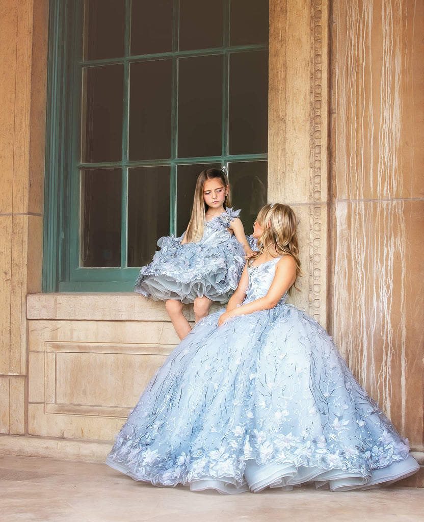 "Samantha" gray -  Floor long Length Dress - ( 6 Year - Petite 10 Year)